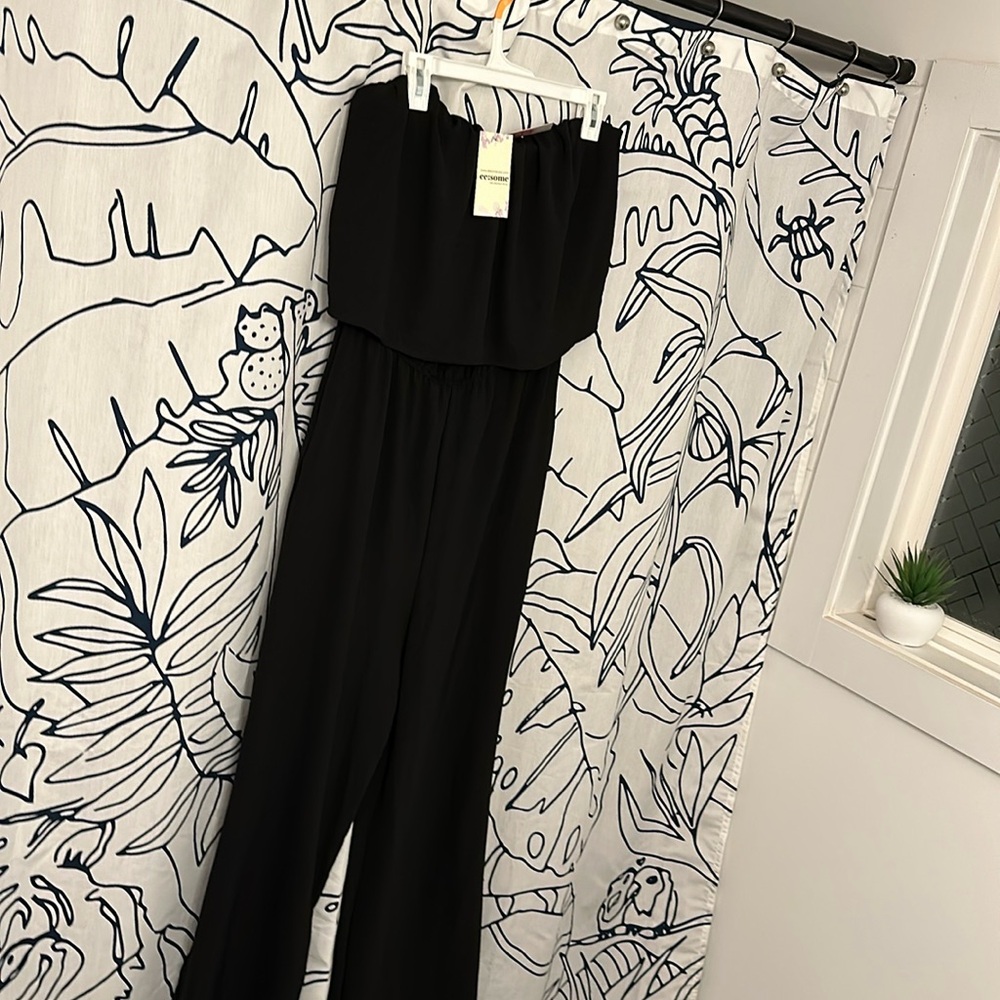 Black, double layered chest, strapless wide leg romper